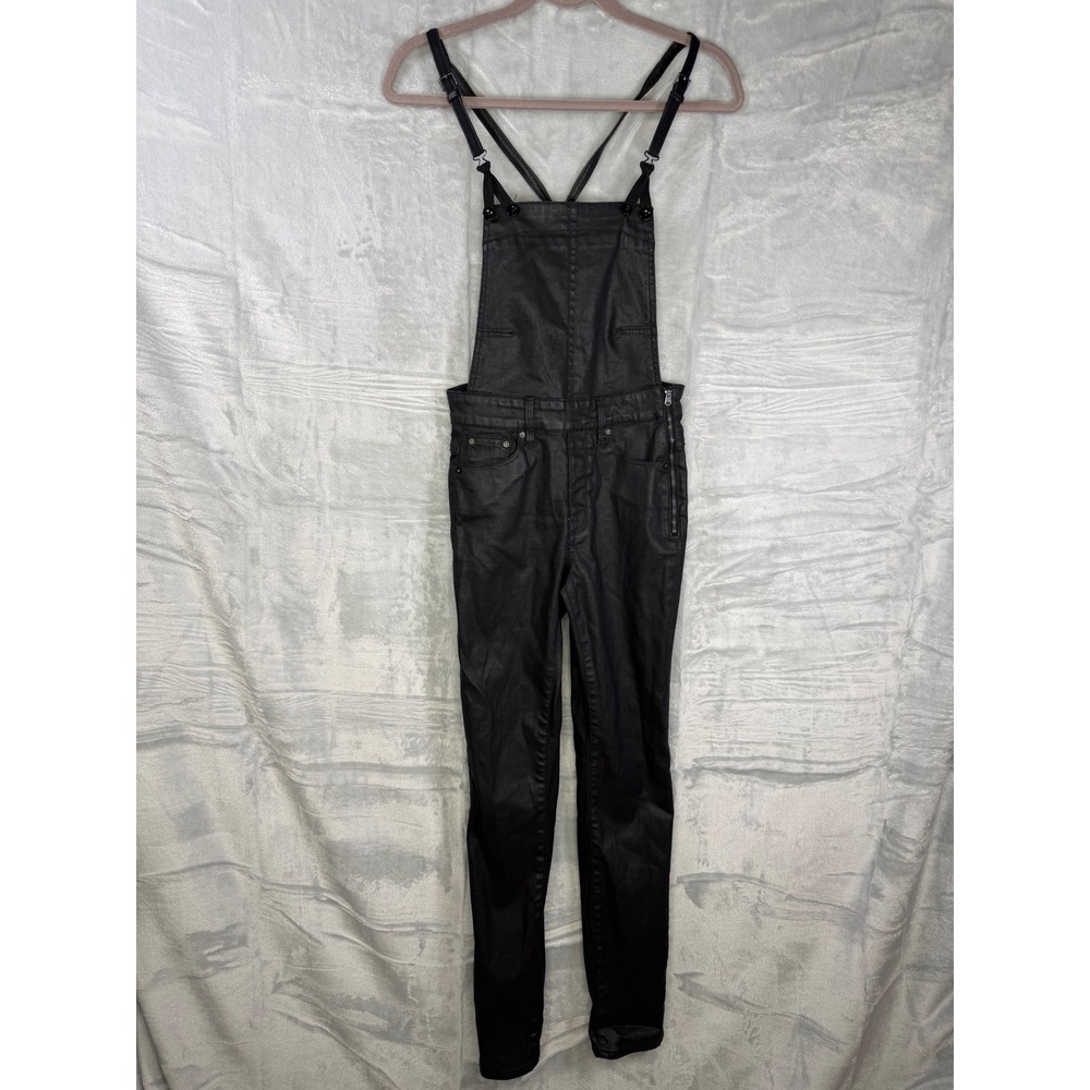 G-Star Raw 3301 HW Skinny Jumpsuit Overalls Womens 24 Black Coated Waxed Denim